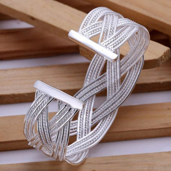 Silver Plated Braided Cuff Bracelet - Picture 2 of 5